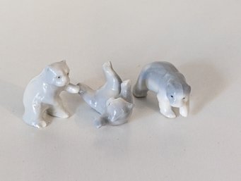 Miniature Porcelain Figurine - 3 Polar Bear Babies - .75'-1' Long