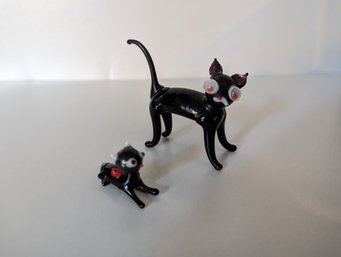 2 Black Glass Lampwork Cats