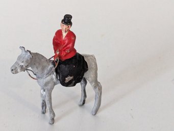 Tiny Miniature Metal Fox Hunt Figurine - Lady Rider On White Horse