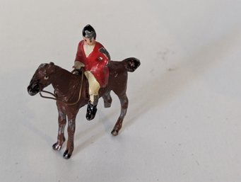 Tiny Miniature Metal Fox Hunt Figurine - Rider On Brown Horse - MISSING LEG
