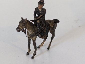 Tiny Miniature Metal Fox Hunt Figurine  - Rider On Grey Horse
