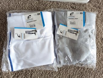 2 Pair Baseball Pants Adult Size - Medium - In Packaging,  White With Blue Stripe, Gray With A Blue Stripe