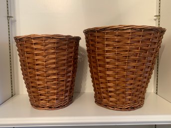 Pair Of Wicker Baskets Or Waste Bins