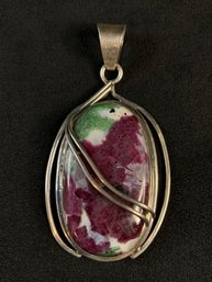 Sterling Silver Green Zoisite With Ruby Pendant 925