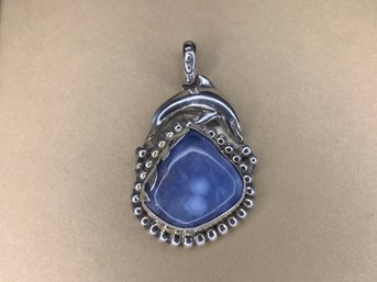 Blue Chalcedony Sterling Silver Dolphin Pendant