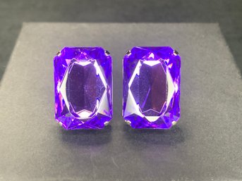Vibrant Purple Silver Tone Earrings French/Omega Clip