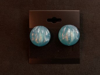Vintage Round Blue Plastic Earrings