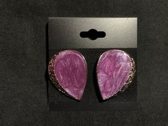Vintage Silver Tone Purple Enamel Earrings