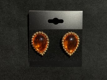 Vintage Gold Tone Earrings With Burnt Orange Accents