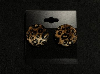 Vintage Round Velvety Leopard Print Earrings
