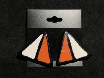 Vintage Orange Black White Triangular Earrings