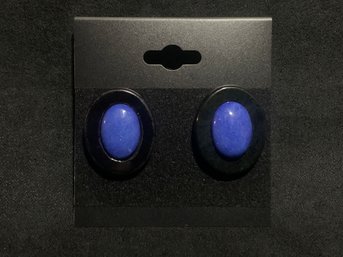 Vintage Oval Blue And Black Earrings