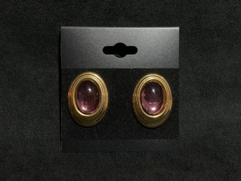 Vintage Gold Tone Purple Accent Earrings