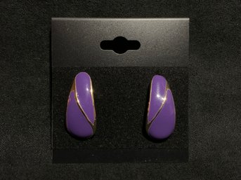 Vintage Gold Tone Purple Enamel Earrings