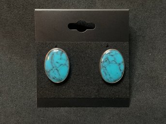 Vintage Sterling Silver Turquoise Screw Back Clip On Earrings