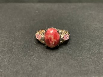 Vintage Thulite Simulated Pink Diamond Sterling Silver Ring STS 925