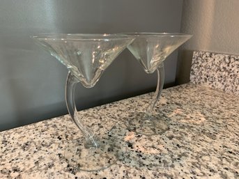 Pair Of Curved Stem Glass  Martini Glasses