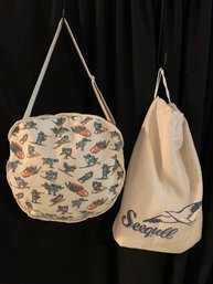 Vintage Winter Raccoon Canvas Zippered Bag Seagull Canvas Drawstring Bag Signs Of Wear