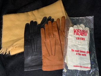 Vintage Leather Gloves Kislav Brown Scarf