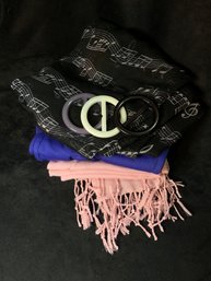 Three Vintage Scarves And Rings