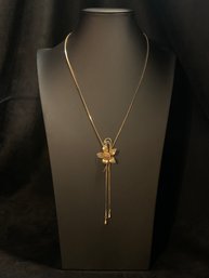 Adjustable!!  28' Bolo Style Gold Tone Necklace With Rose Pendant