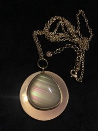 Nordstrom Halogen Fashion Necklace Rainbow Colored Stone And Gold Pendant Back Plate, 28 In Long!