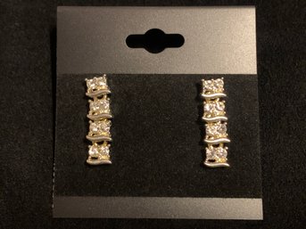 Dangly Silver Tone Rhinestone Earrings Approximately 1 In Long.