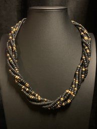 Vintage Black And Gold Tone Beaded Necklace