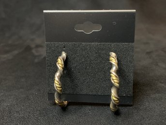 Vintage Silver Tone And Brass Tone Twisted Hoop Earrings