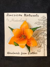 Vintage American Naturals By Hinterland Orange Flower Pin Handmade From Leather