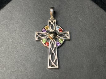 Vintage Sterling Silver Cross With 14k Gold Heart