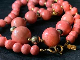 Vintage Karla Jordan Extra Long Pink And Gold Beaded Necklace