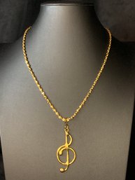 Vintage Gold Tone Treble Clef Necklace