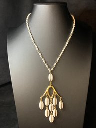 Vintage Gold Tone And White Necklace