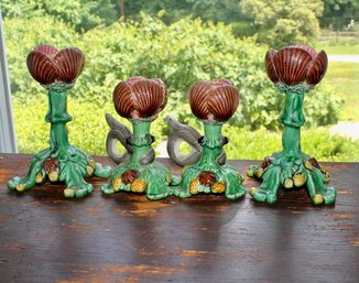 Super Double Pair Majolica Candle Holders