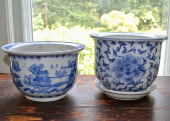 Blue And White Cachepot Pair
