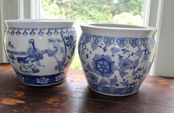 Blue And White  Planter Pair