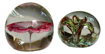 Delicate Flower  Pair Blown Paperweights Lot A