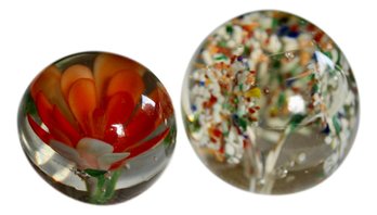 Beautiful Blown Paperweights With Petals Lot D
