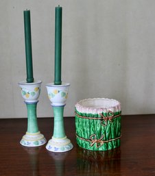 Asparagus Cachepot And Herend Candle Holders