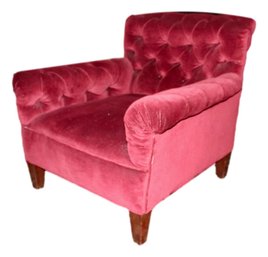 Sexy Red Velvet 1930s Tufted Club Chair