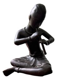 Patinated Bronze Asian Flute Player Sculpture