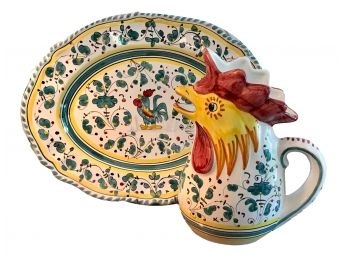 Deruta Italian Rooster Pitcher And Platter