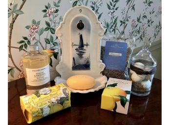 Botanical Bath Set With Antique Tin Soap & Tea Towel Holder