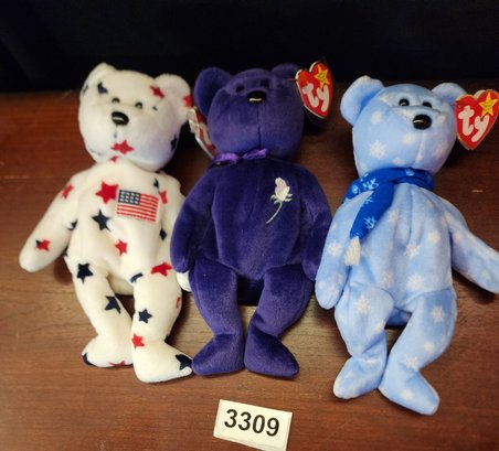 Vintage Original Beanie Babies Lot Of 3 Bears Told Typically Assoc To Event Or Holiday