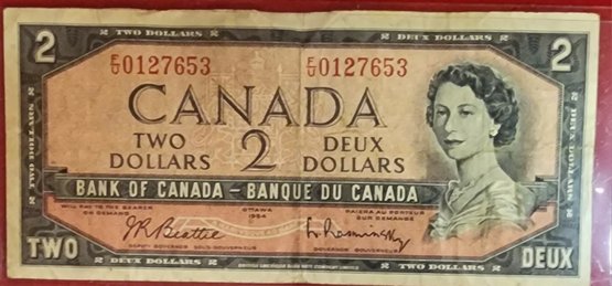 Canadian1954 Two Dollar Note Also In Great Condition