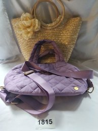 Jill & Ally Straw Handbag And Purple Bag (2 Pcs)