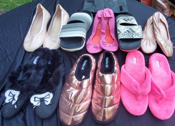 Lots Of Flats, Slippers, And Slides (8 Pair)