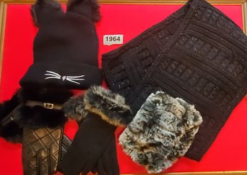 Black Scarves/ Gloves With Real Fur Headband