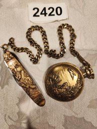 Antique Pocket Watch And Folding Pocket Knife Hunting